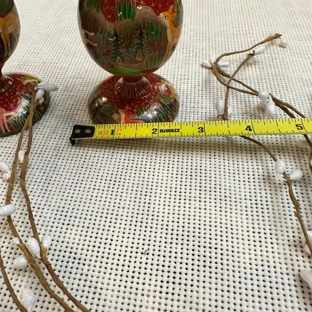Hand‎ Painted Paper Mache Candleholders 2 Piece Vintage Deers